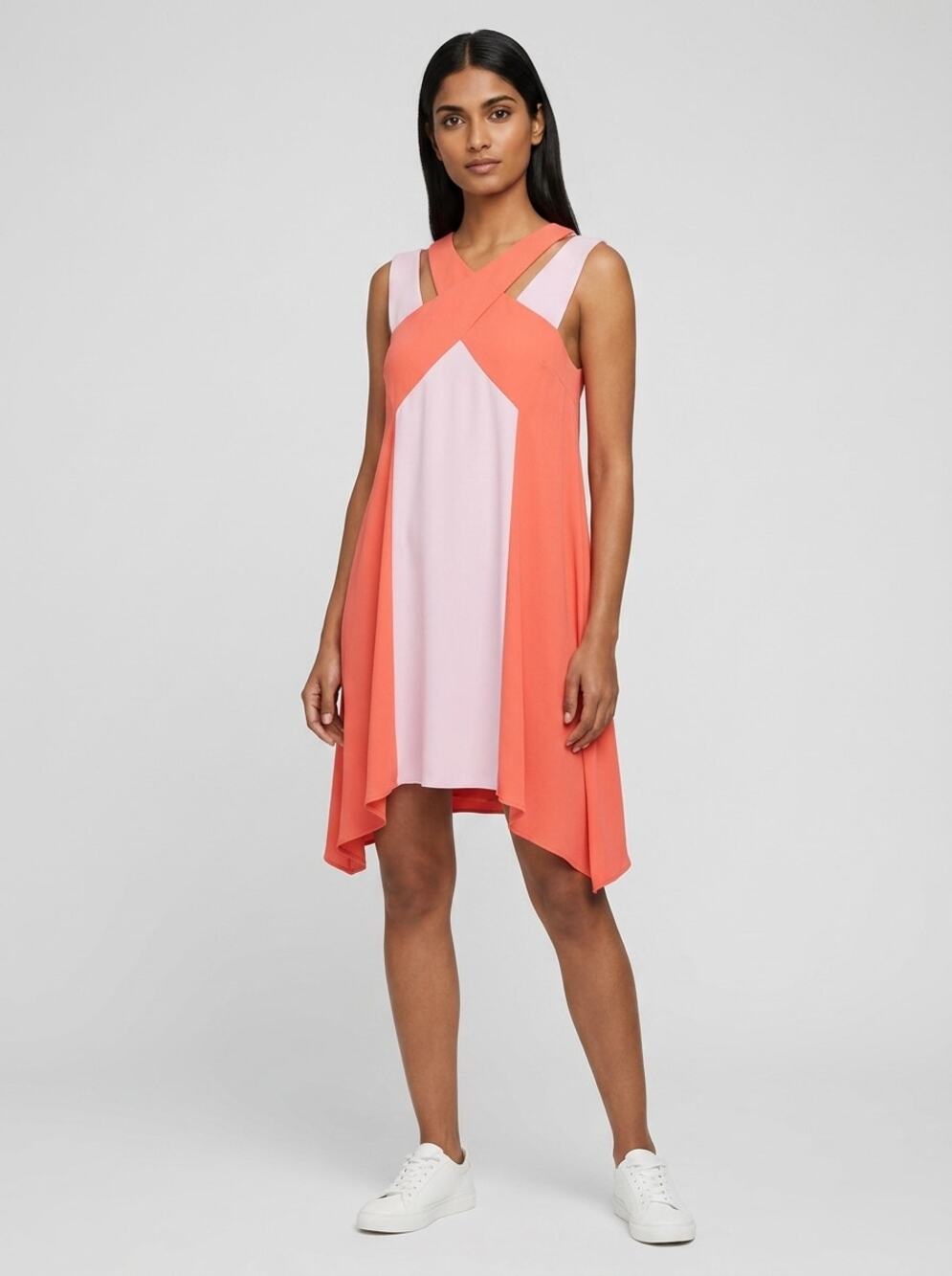 Bcbgmaxazria Chantal Orange Short Colorblock Lined Dress Women Size M